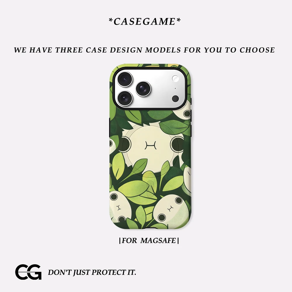 Casegame Matte Bumper für MagSafe Hülle für iPhone 17 16 15 14 Plus 13 Pro Max Stoßfeste Harte PC-Hülle mit Blatt-Geister-Print