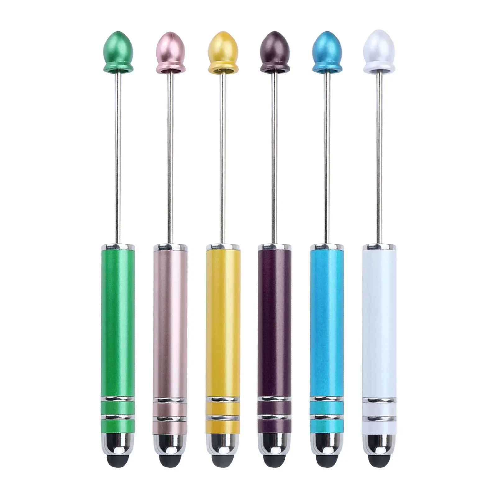 6 Pieces Beadable Pens Kits Stationery Multipurpose Portable Ballpoint Pen Cute Bead Pen for Classroom Draw Gift Journaling Exam