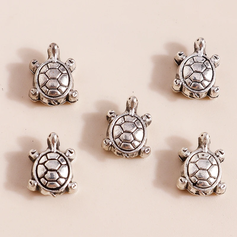 Leslie 50 Stück 8*6mm Schildkröten-Anhänger, Mini-Meeres-Schildkröten-Anhänger für Schmuckherstellung, DIY Ohrringe, Halsketten, Armbänder – Detail 5