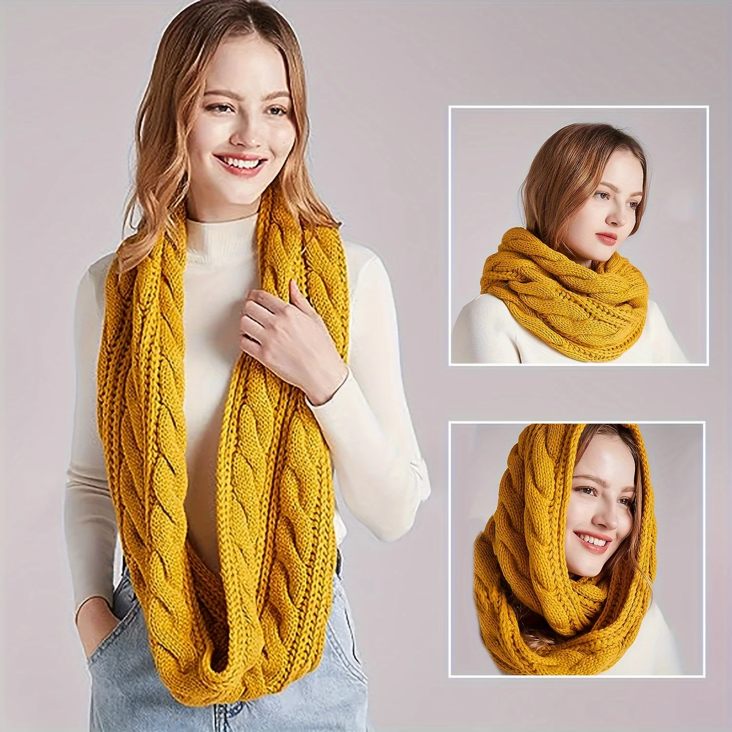 

Autumn and winter thickening solid color plush knitting Fried Dough Twists scarf outdoor warmth wireless ring scarf