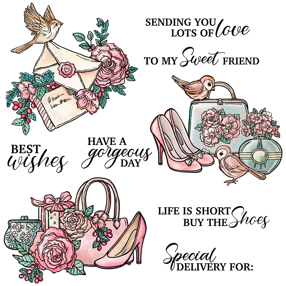 Mangocraft Beautiful Roses And High-heels Cutting Dies Clear Stamps DIY Scrapbooking Metal Dies Silicone Stamps For Cards Albums