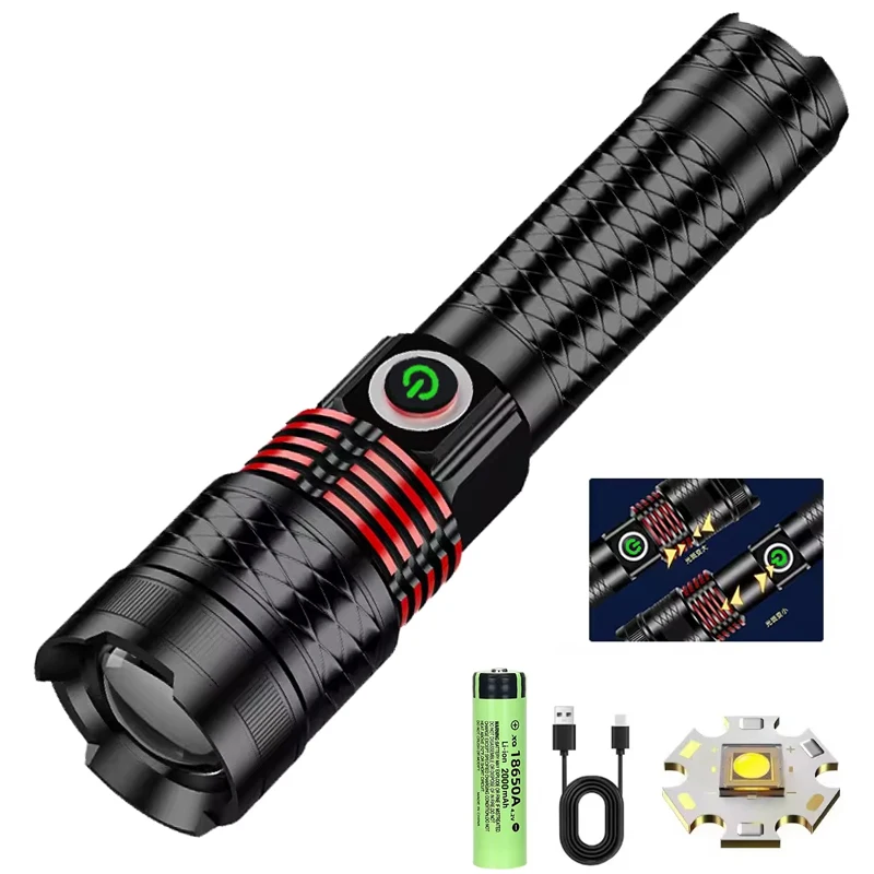 

Powerful Zoom LED Flashlight USB Rechargeable Hand Torch Super Bright Flashlight Aluminum Alloy Lamp for Outdoor Camping Hunting