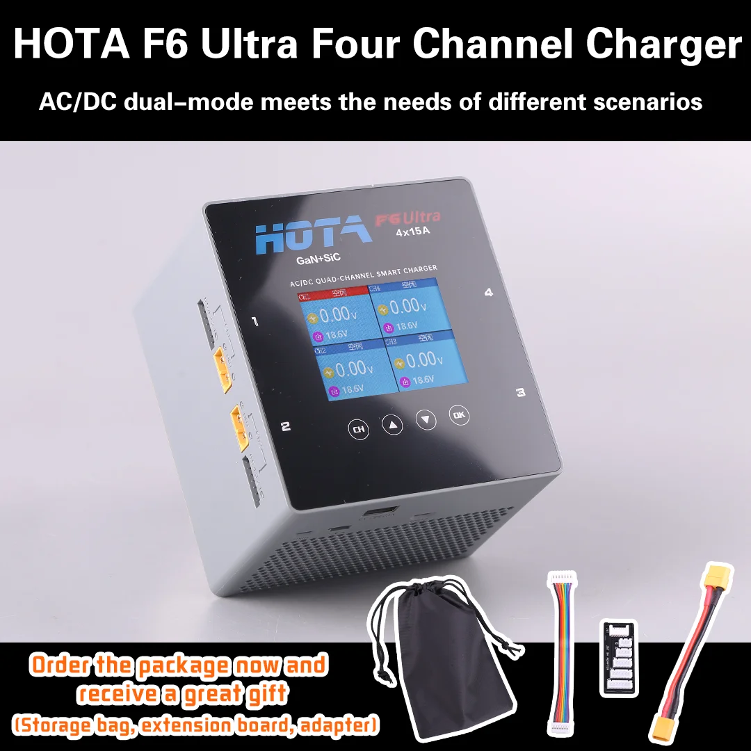 

HOTA F6 Ultra dual-mode 4-channel intelligent balanced charger with power supply 1000W high-power lithium battery