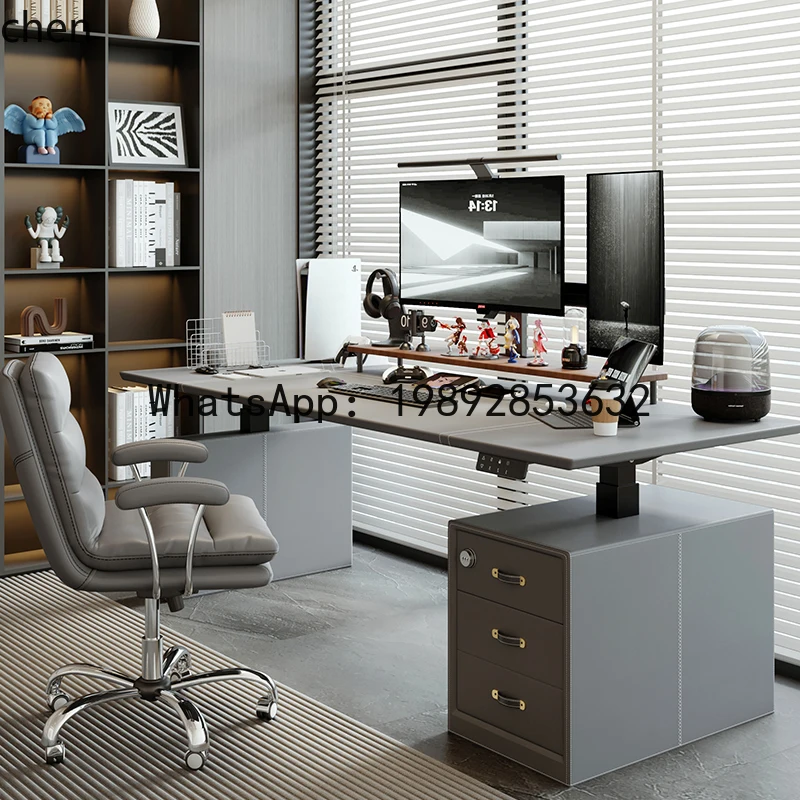 HXL  Lifting Light Luxury Leather Boss Living Room Computer Desk Desk Intelligent Learning Table