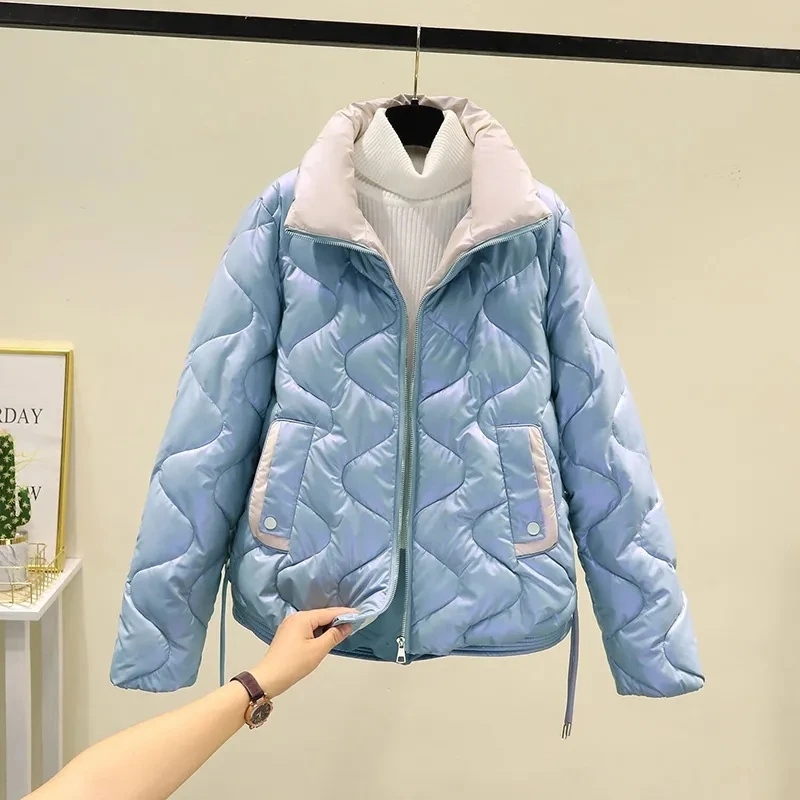 Winter 2025 The New Down Cotton-Padded Jacket Coat  Hort And Bright Loose And Versatile Thick And Warm Zipper Casual  Overcoat