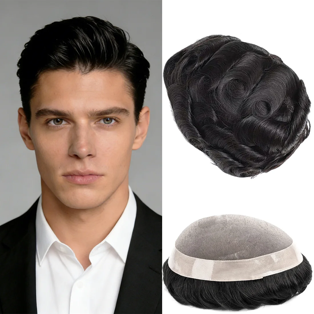 

Мужская система для замещения волос 8x10 из моно-полиуретана с натуральными волосами - естественный вид, дышащая и прочная основа, легкая, для редеющих волос и облысения, для ежедневного использования