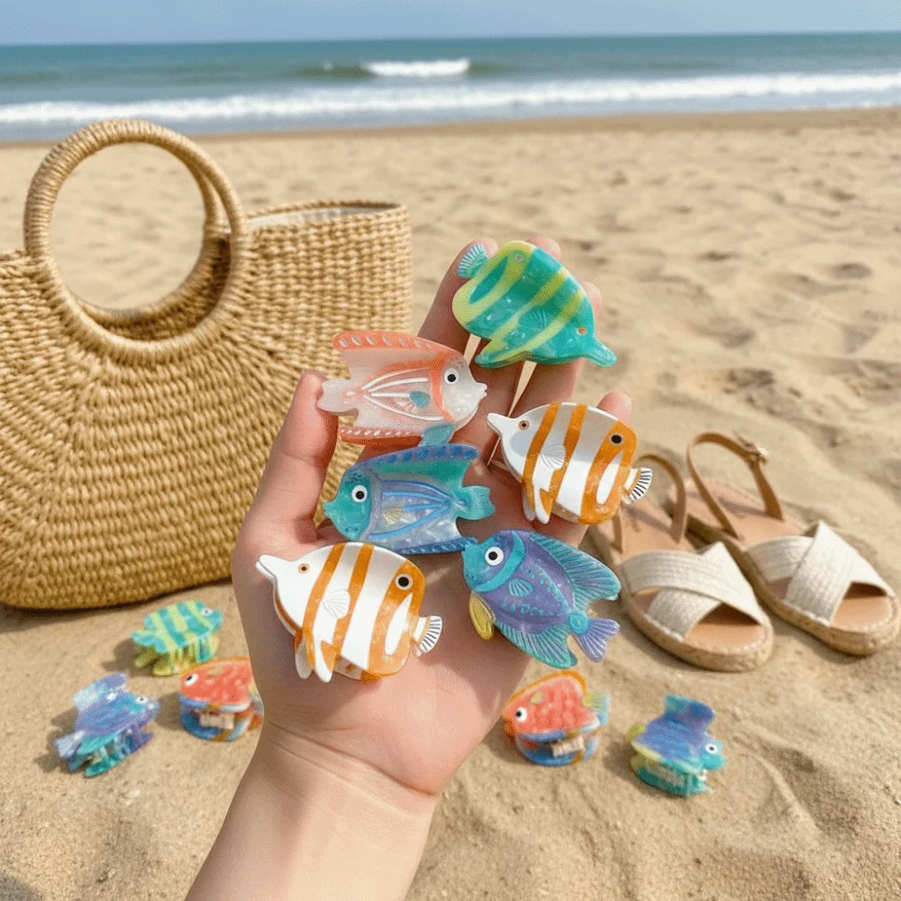 

Персонализированная заколка-краб для волос в виде морской рыбы, из ацетата, с морскими животными, геометрический дизайн, большой размер, для женщин