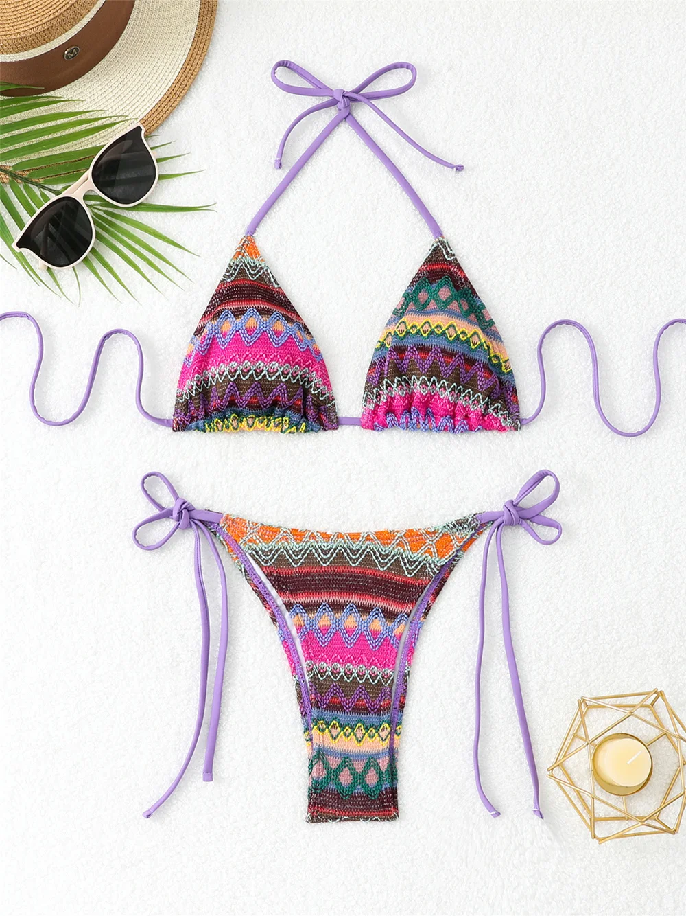 

Boho Jacquard Bikinis Sets Embroidery Y2K Swimsuit Push Up Bikini Thong Vacation Swimwears Women Retro Beach Outfit Bathing Suit