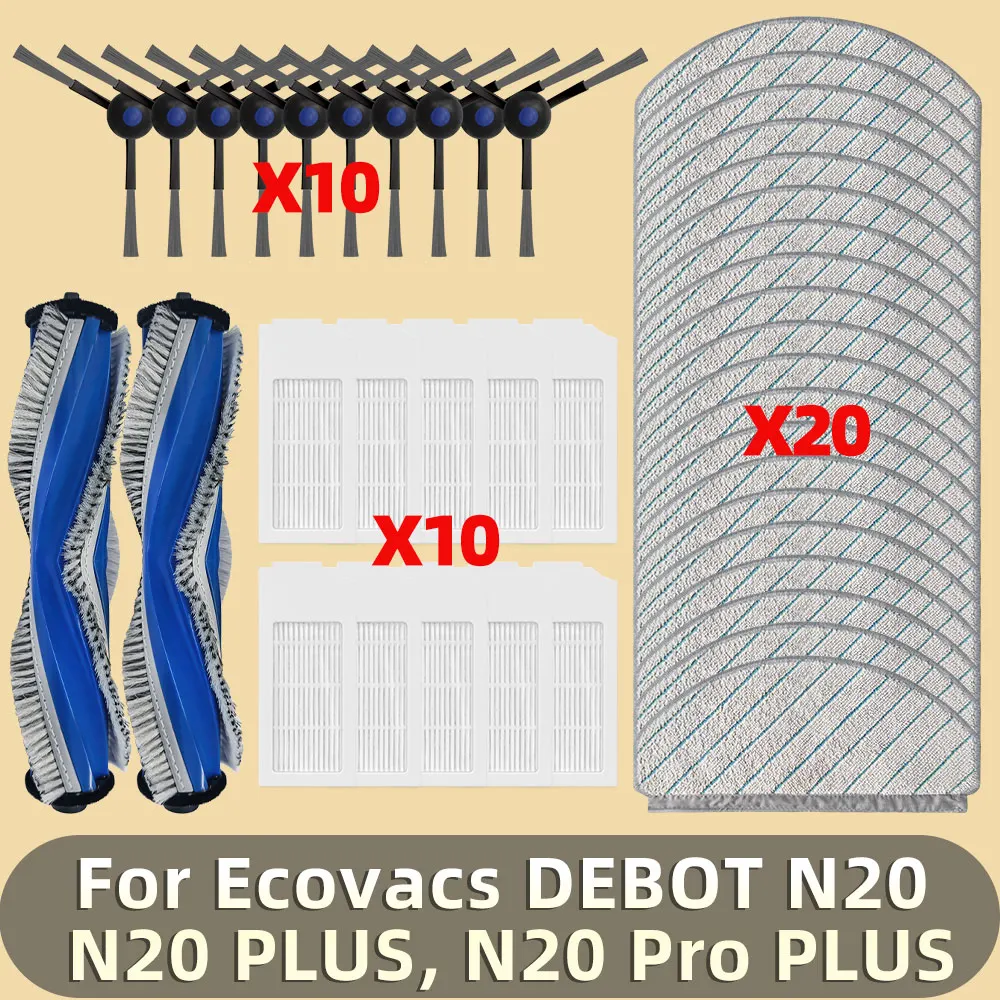 Compatible pour Ecovacs DEEBOT N20 / N20 PLUS / N20 Pro PLUS Brosse principale, brosse latérale, filtre, chiffons de nettoyage, accessoires et pièces de rechange