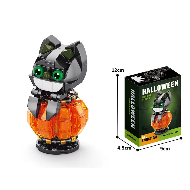 6in1 Halloween Bouwsteen Batmobile Ghost Pompoen Kat Spookhuis Heks Spooktrein Speelgoed Magische Nachtstenen Geassembleerd Cadeau