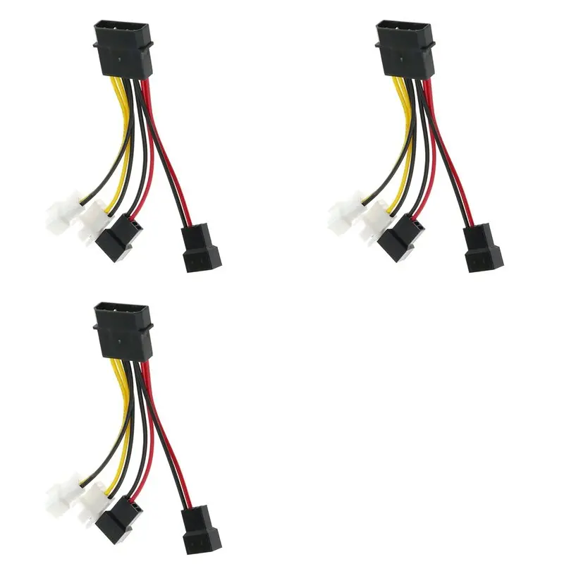 A31T 3Pcs 4-Pin for Molex to 3-Pin Fan Power Cable Adapter Connector Computer Cooling Fan Cables 12V/5V DC