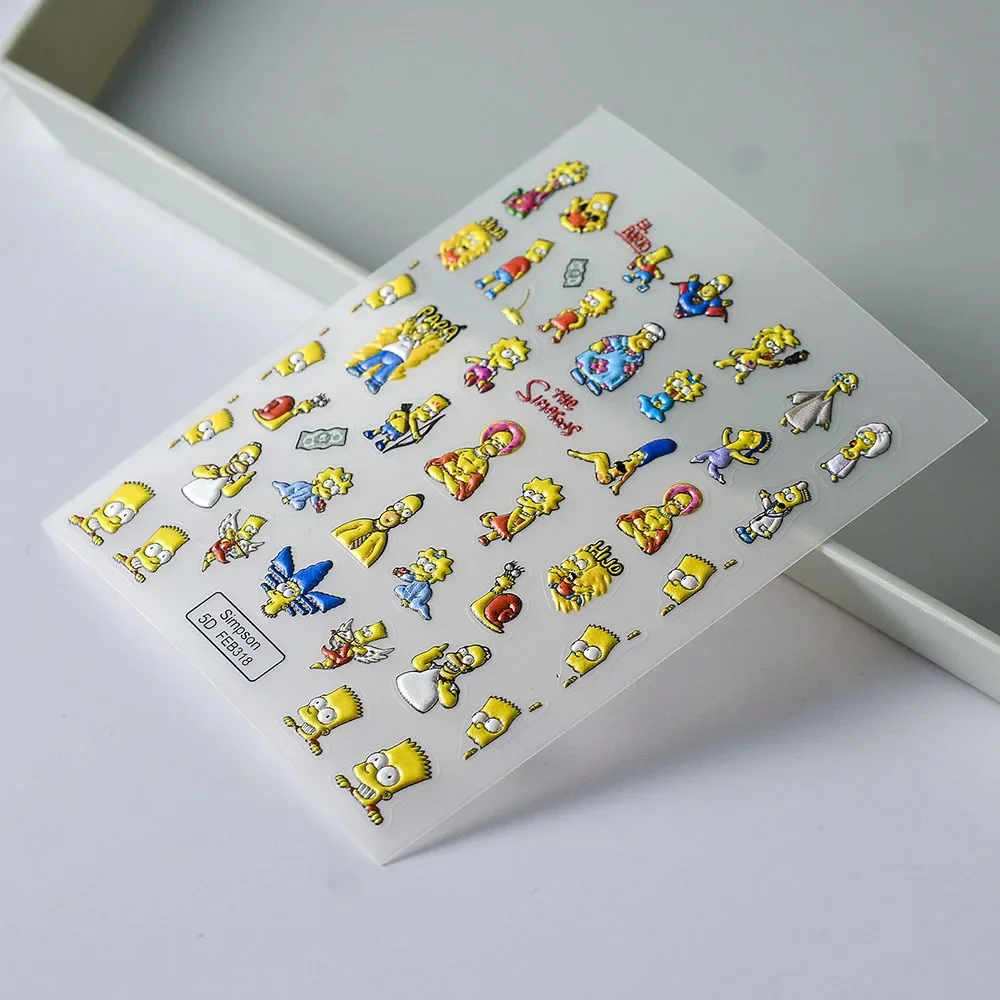 The Simpsons 5D Cartoon Nail Sticker Nails Parts Funny Anime Stickers Disney Self-Adhesive Manicure Supplies DIY Nail Decoration