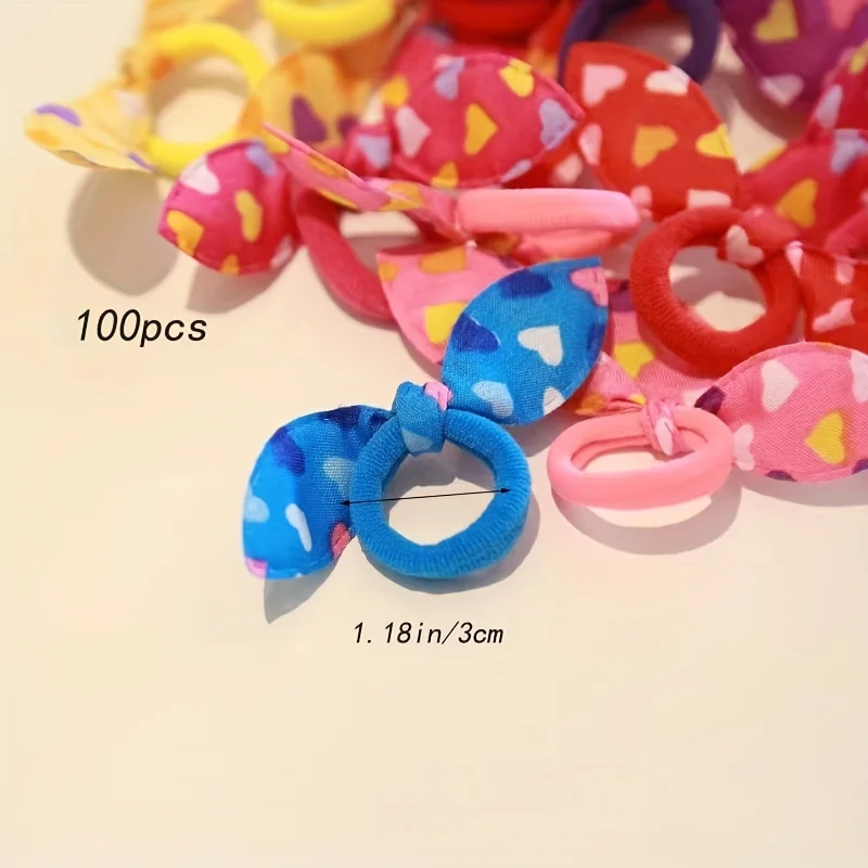 100pcs/set Girls Cute Rabbit Ears Hair Ties Stretch Rubber Bands Hair Ropes Ponytail Holders Hair Accessories Children's Gift