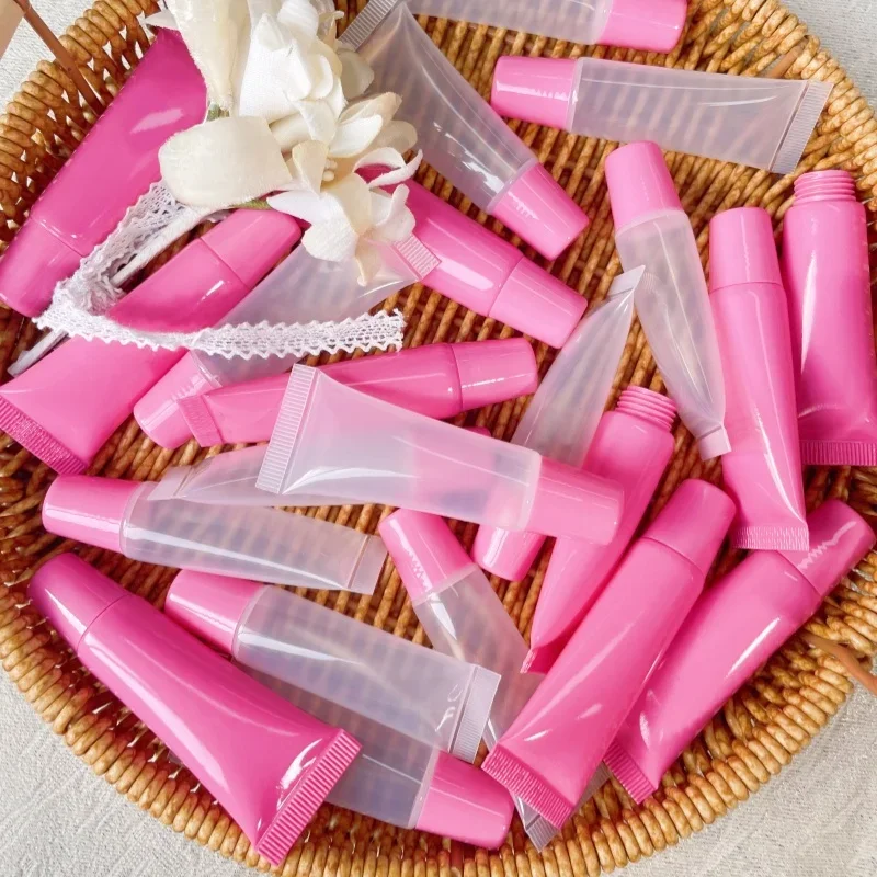 50 個 10 ミリリットル口紅メイクアップサブパッケージピンク蓋チューブ空のチューブ押し出しリップグロスリップカラー斜め口