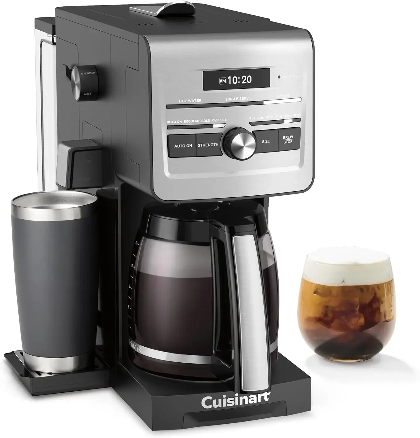 3-in-1 Coffee Maker, 12 Cup Programmable, Hot & Iced, Stainless | Single-serve pod compatible, Hot and iced brew modes, Milk fro