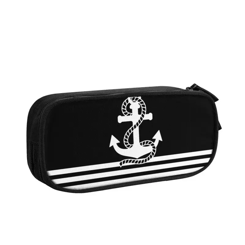 Black White Nautical Stripes And Anchor Pencil Cases for Girl Boy Large Storage Sailing Sailor Pen Bag Box School Accessories