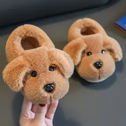 Children's Winter Boatou Home Cotton Slippers Thick Sole Non Slip Cartoon Plush Warm Home Cover Heel Cotton Shoes Fluffy Shoes