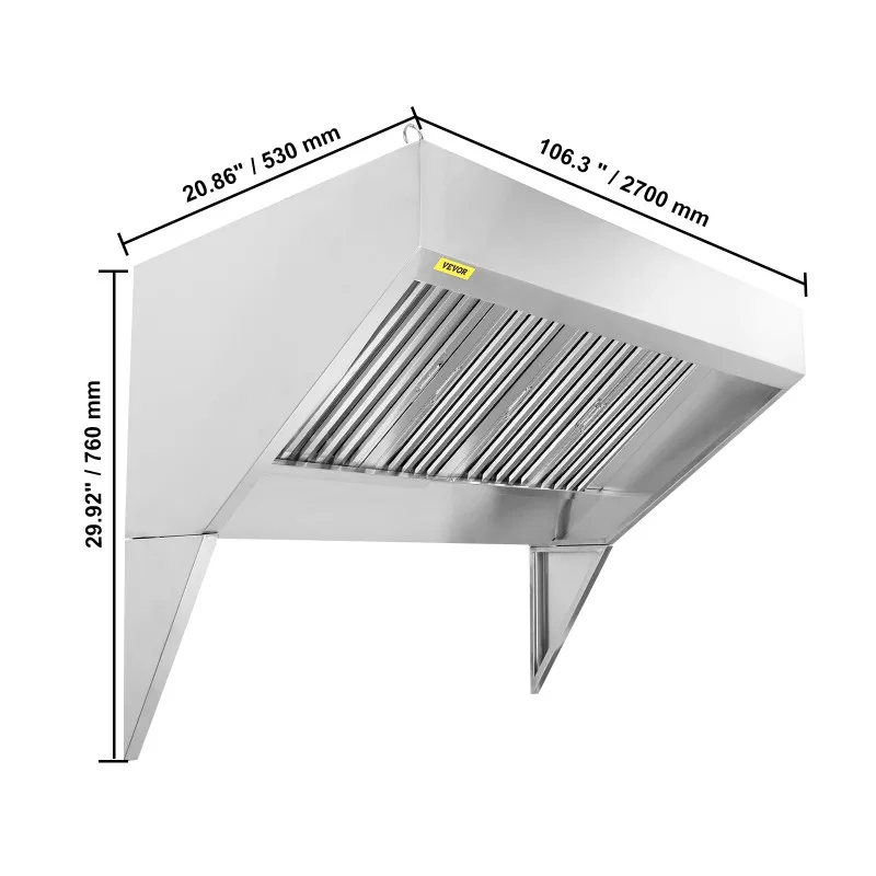 4/5/6/7/8/9FT Commercial Exhaust 201 Stainless Steel Concession Hood Under Cabinet Range Hood Kitchen Vent Hood Sliver