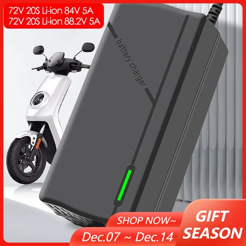 

72V 20S 5A Lithium-ion Battery Pack Charger 84V 5A Intelligent Fast Charging with Cooling Fan EU Plug for Electric Vehicle