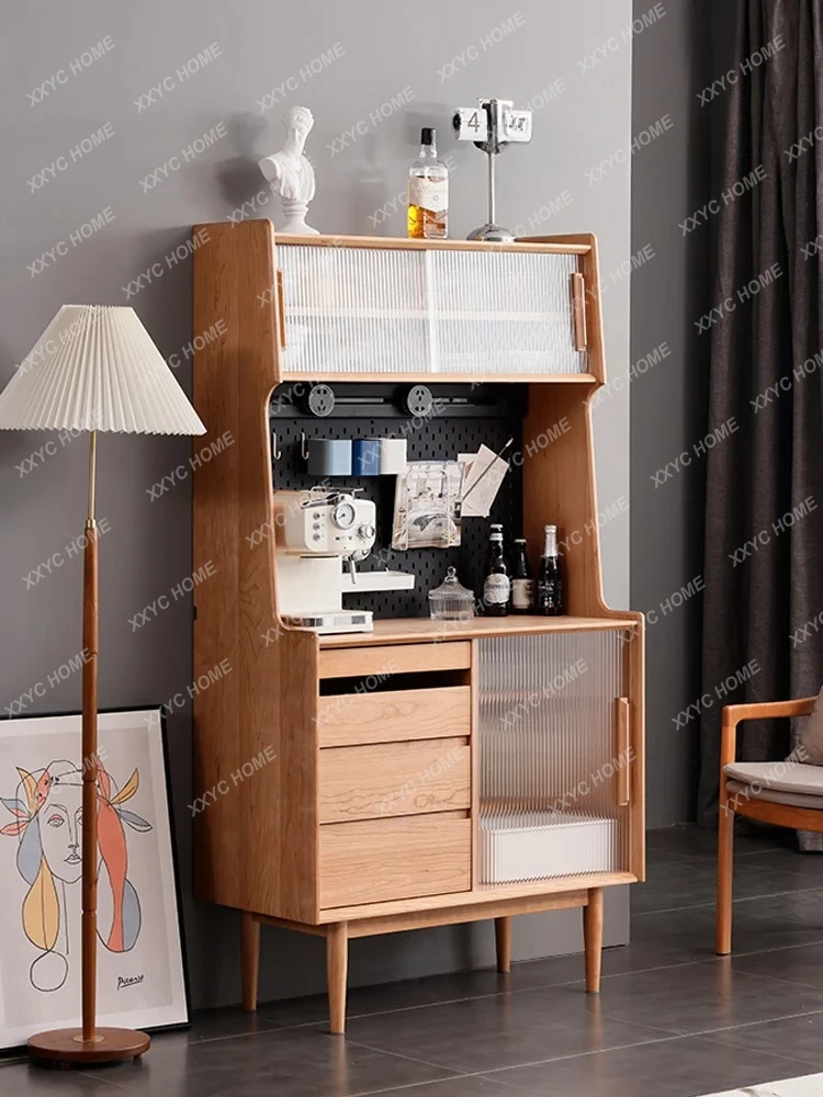 

A Household tea cabinet cherry solid wood Nordic dining side wine cabinet integrated against the wall Japanese high locker