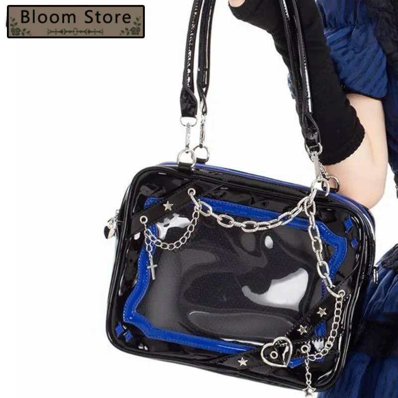 

Y2k Aesthetic Patchwork Chain Women's Handbags Vintage Fashion Punk Gothic Underarm Bag Streetwear Transparent Shoulder Ita Bags