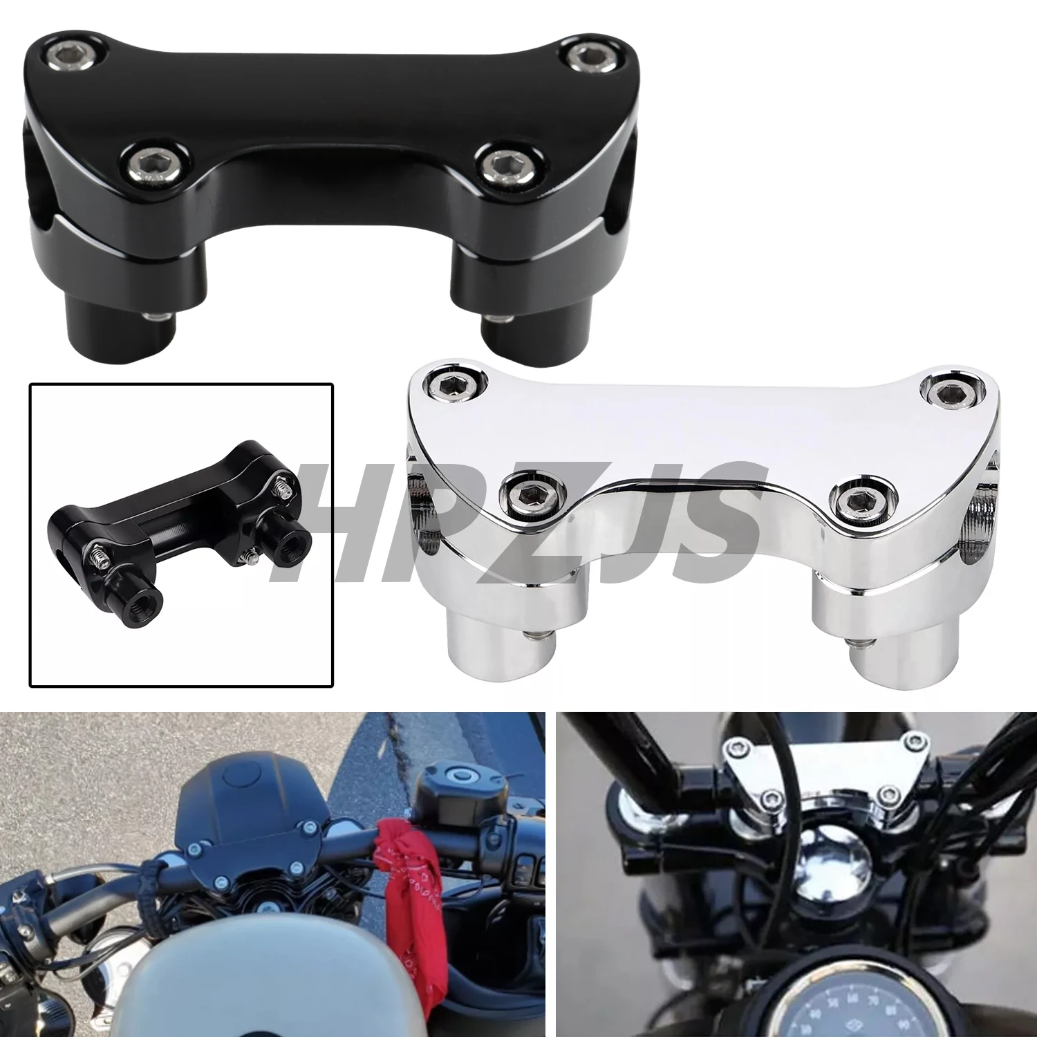 

1.5" Handlebar Risers Top Clamp For Harley Motorcycle Dyna Heritage Softail Sportster Street bob Road Glide King Black/Chrome