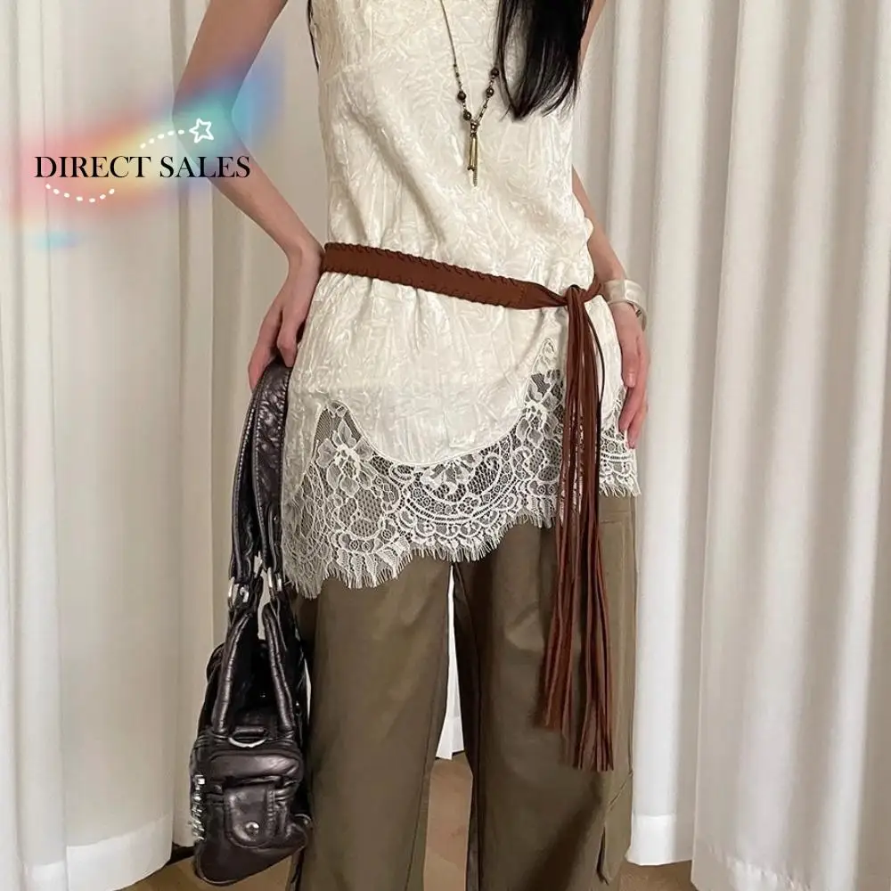 

Retro Y2k Ethnic Style Belt PU Jeans Decor Bohemian Waist Rope Waist Chain Thin Tassels Waistband Ladies