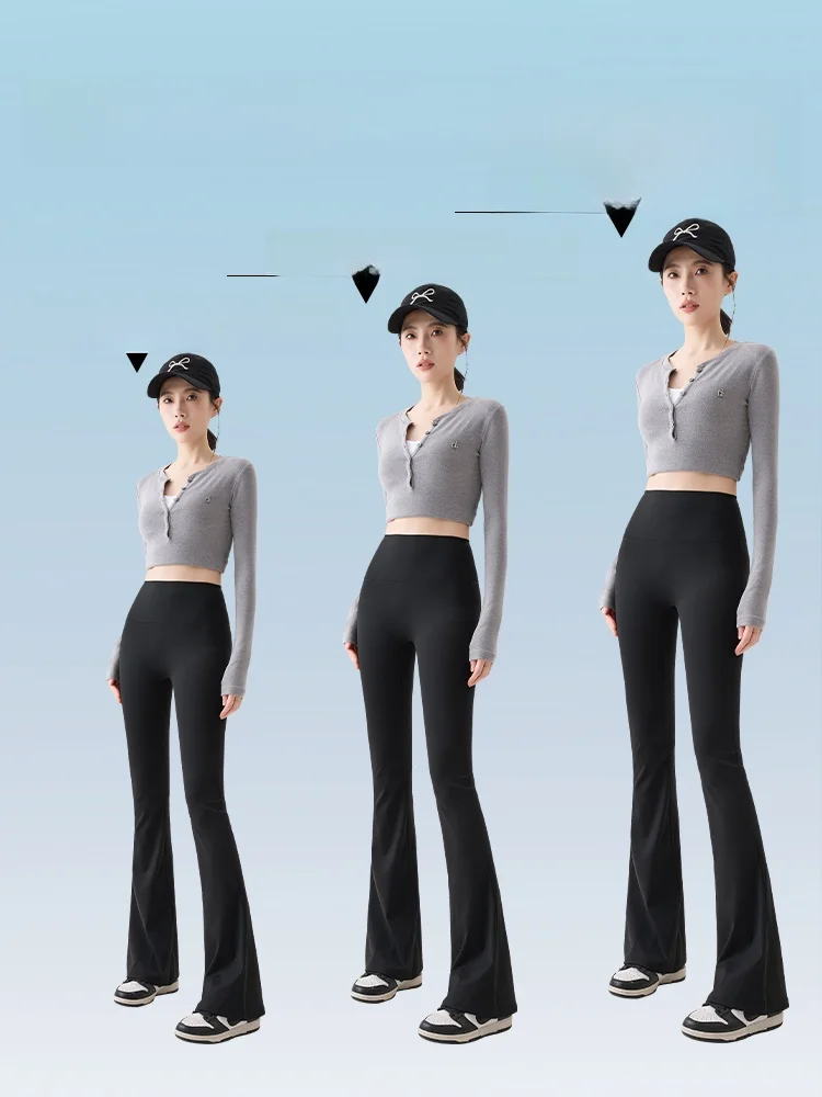 High Waist Slim Fit Yoga Pants Long Legs Mod ark Bite Micro Flare Thin High Waist Abdomen Control Mod Women's Pants