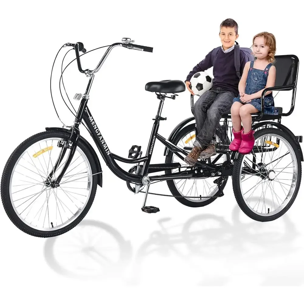 

Unisex Adult 24 7-Speed Tricycle with Child Seat & Basket, Max Load 550lbs, Shock Absorption