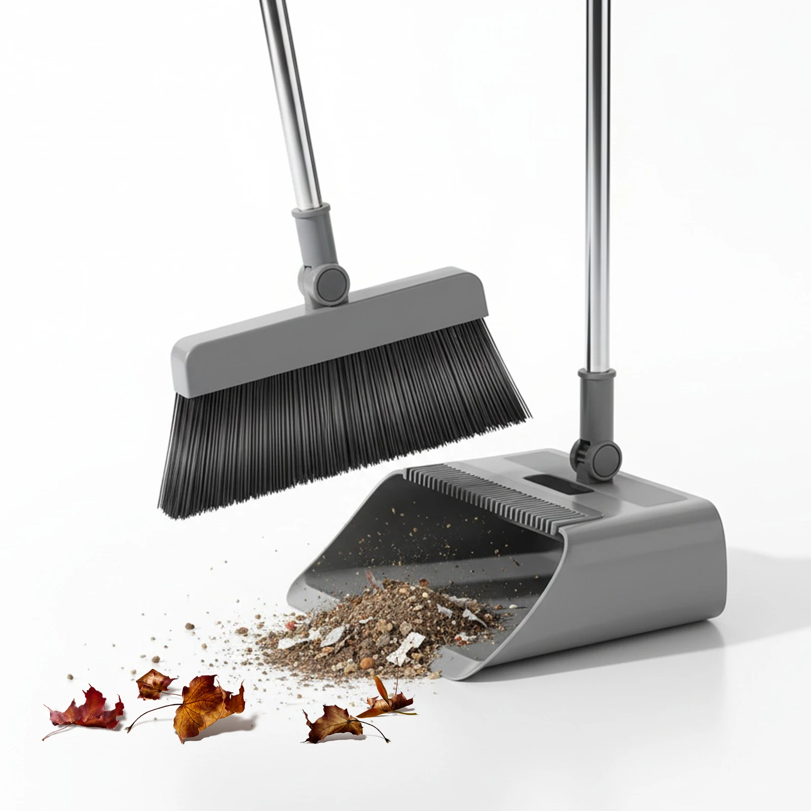 

Broom with Dustpan Combo Set Self-Cleaning Teeth Design Broom Shovel Set for Indoor Floor Home Kitchen