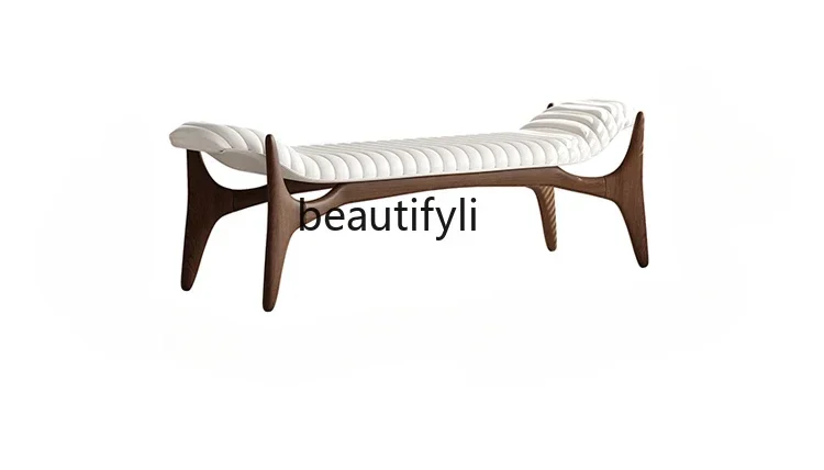 

LXItalian light luxury new Chinese walnut entrance hotel room bedroom, end of bed stool, shoe changing stool