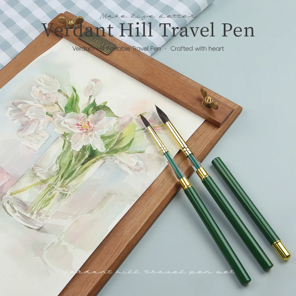 seamiart verdant hill pen viagem portatil adivinhacao curto punho verde escova pintura aquarela nail art supplies 1pc 01