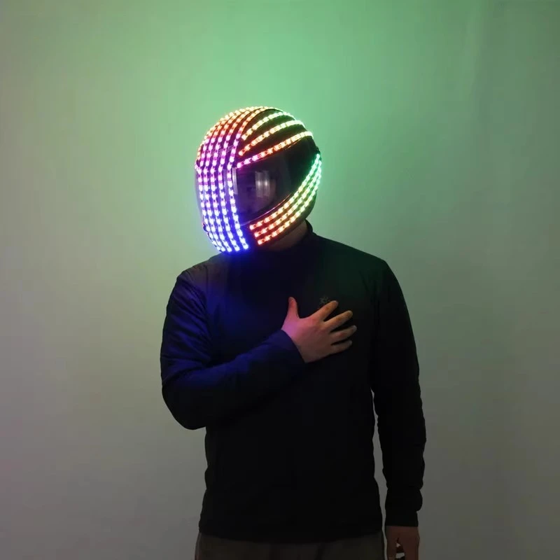 LED Colorful Luminous Helmet Punk Luminous Mask Bar Nightclub Hat Halloween Party Cosplay Props