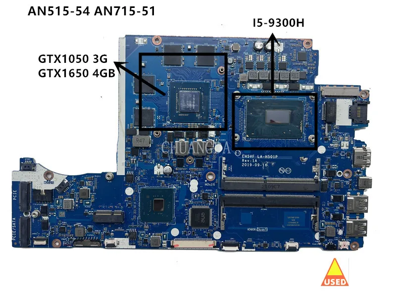 used LA-H501p For Acer Nitro 5 AN515-54 AN715-51 Notebook Motherboard With i7-9750H i5-9300h amd  4G GPU Srf6x.Test