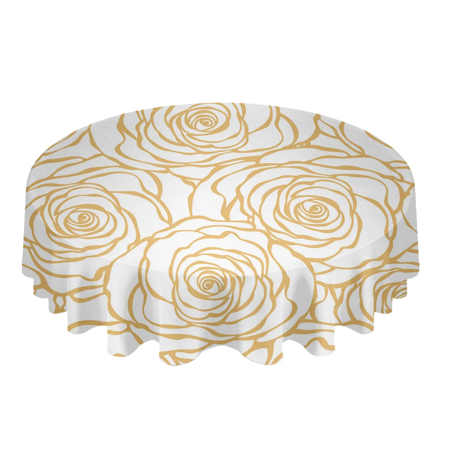 Flower Rose Gold Stroke White Waterproof Tablecloth Tea Table Decoration Round Table Cover for Kitchen Wedding Home Dining Room