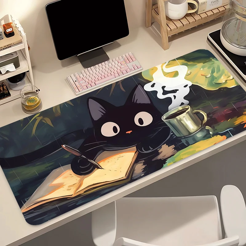 Kawaii Black Cat Silicone Soft Gaming Mouse Pad Large Keyboard Pad Topographic Mouse Pad for Keyboard with Anti-Slip TableMat