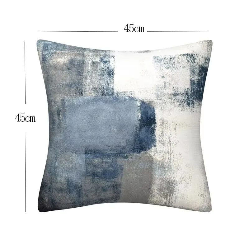 45X45CM Blue Gray Abstract Oil Painting Pattern Design Throw Pillow Cover Home Decoration Office Sofa Soft Pillows-Covers Trendy