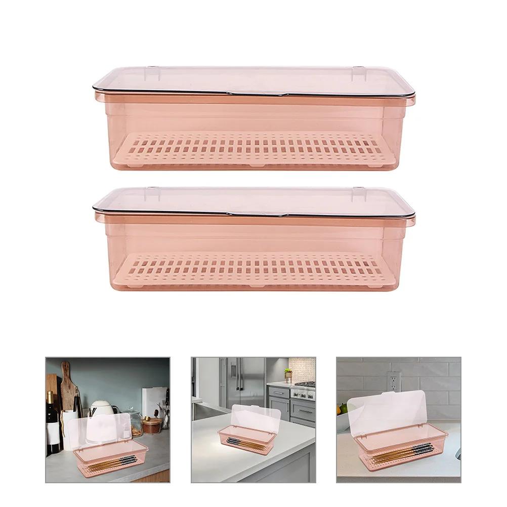 

2Pcs Kitchen Utensil Chopstick Storage Box PP Material Sturdy Large Capacity Drainage Holes Space Saving Cutlery Drainer