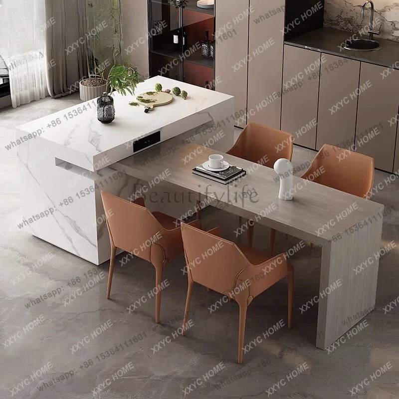 Swivel island dining table all-in-one home open kitchen multi-function custom retractable island modern and minimalist