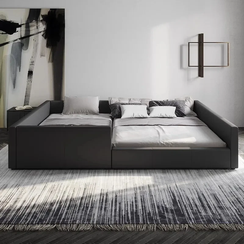 

high quality King size meters mother and child tatami, splicing black leather bed