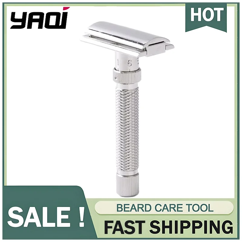 YAQI Mens Safety Razor Ultima Adjustable 77mm Stainless Steel Handle Comfortable Non-Slip Grip Men Shaving Products