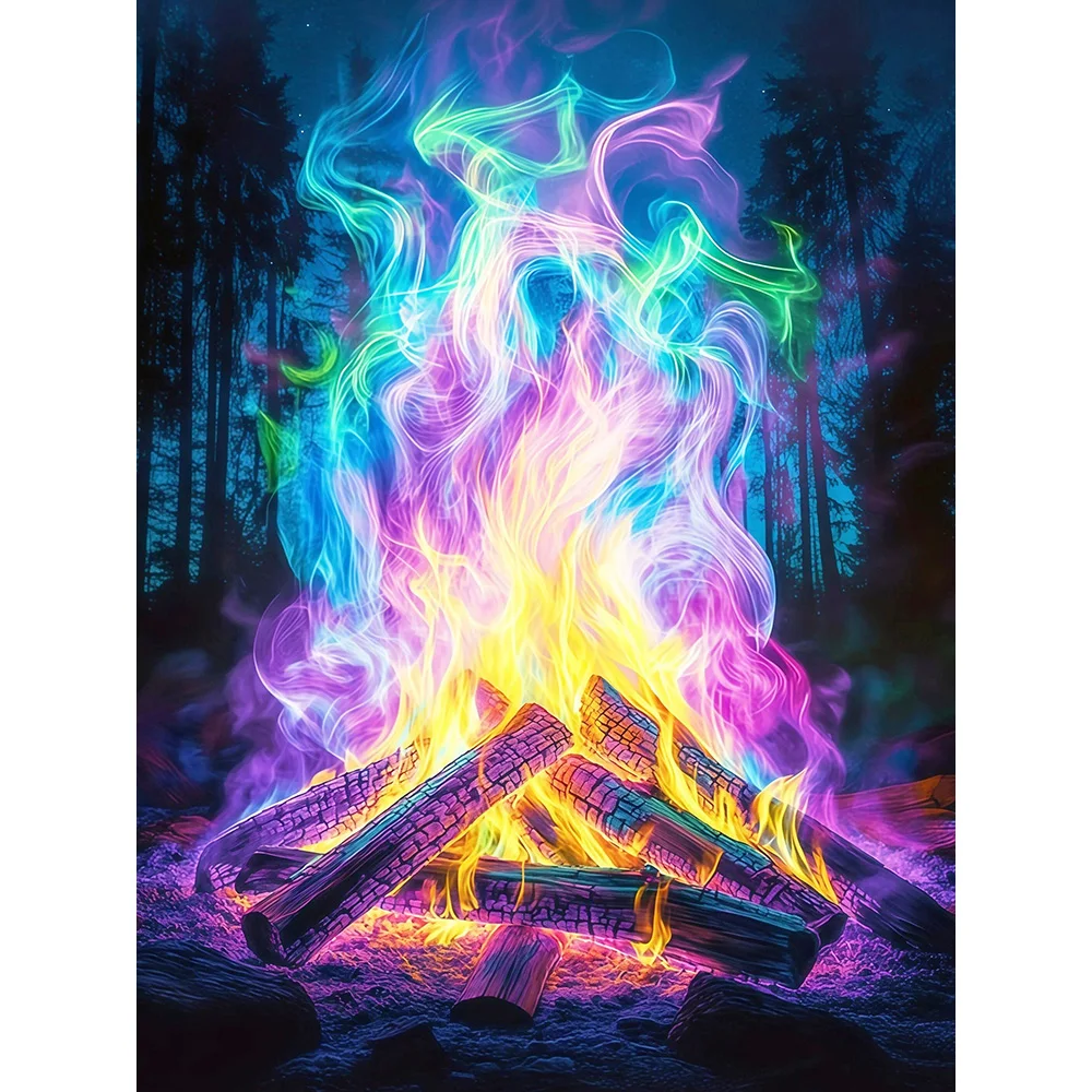 EverShine DIY Diamantmalerei Feuer Vollquadrat Runde Steine Mosaik Wald Stickerei Bild aus Strasssteinen Heim-Freizeit-Geschenk
