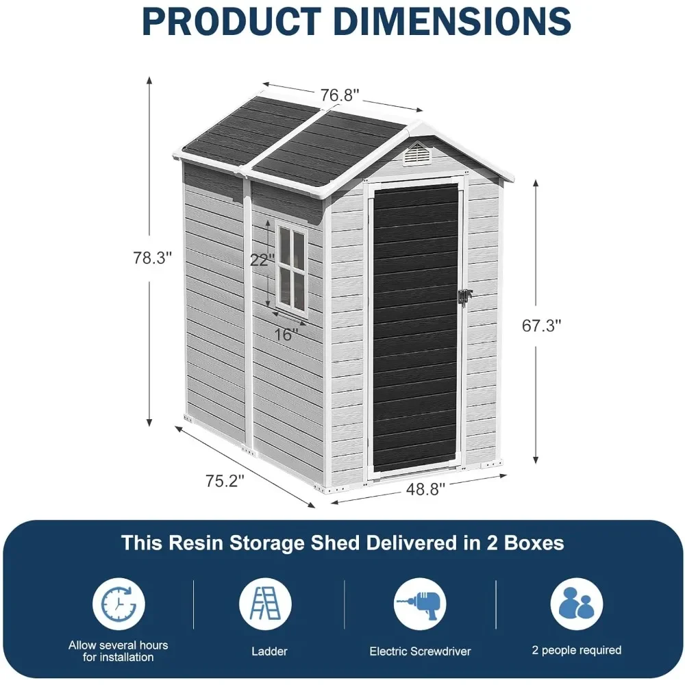 4x6 Feet Resin Storage Shed, Waterproof Outdoor Shed with Floor & Lockable Door & Window & Vents