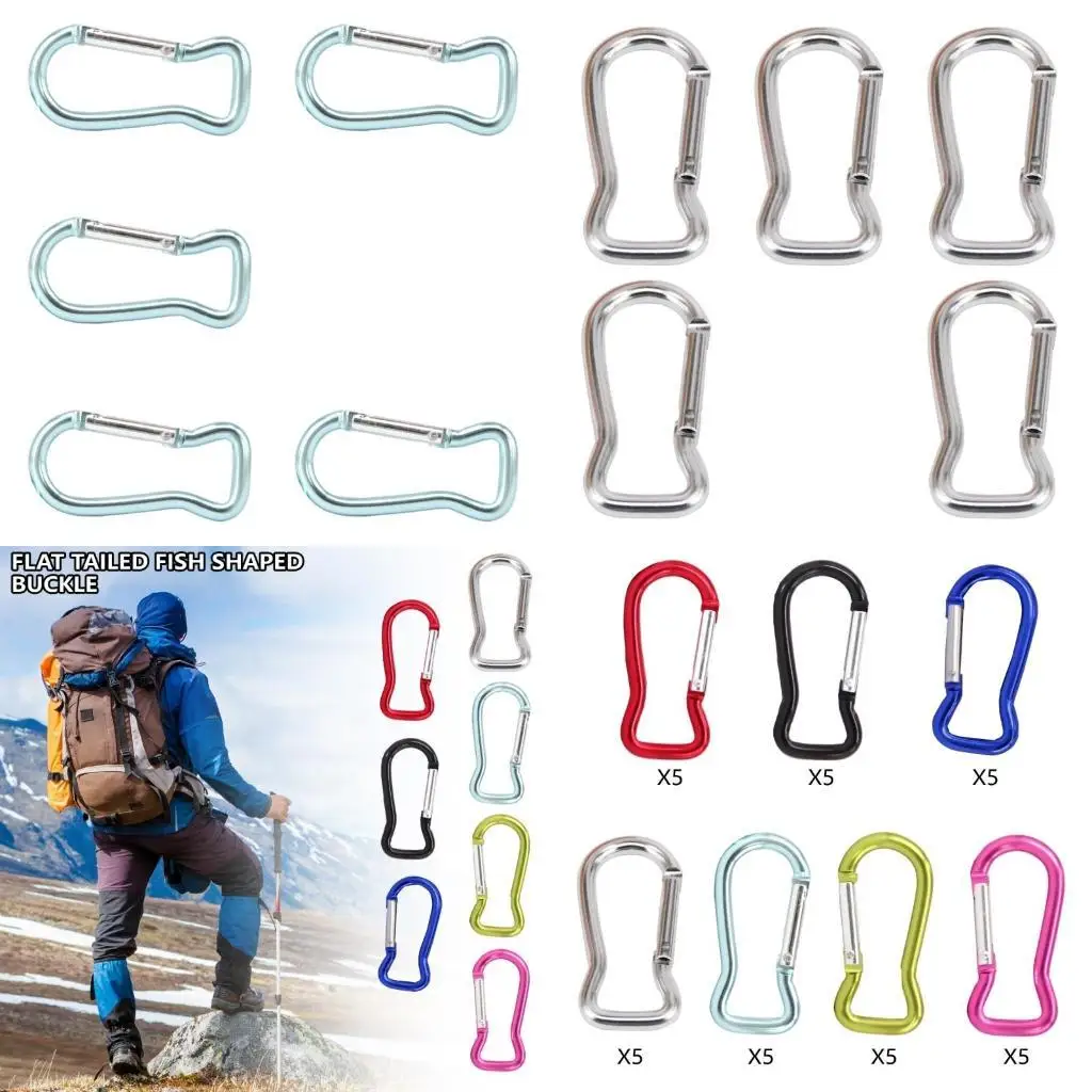 

R6FE 5Pcs Outdoor Aluminum Alloy Fish Spring Clasps Hook Clip Carabiner Keychains Bag Clip Hook Buckles Connectors