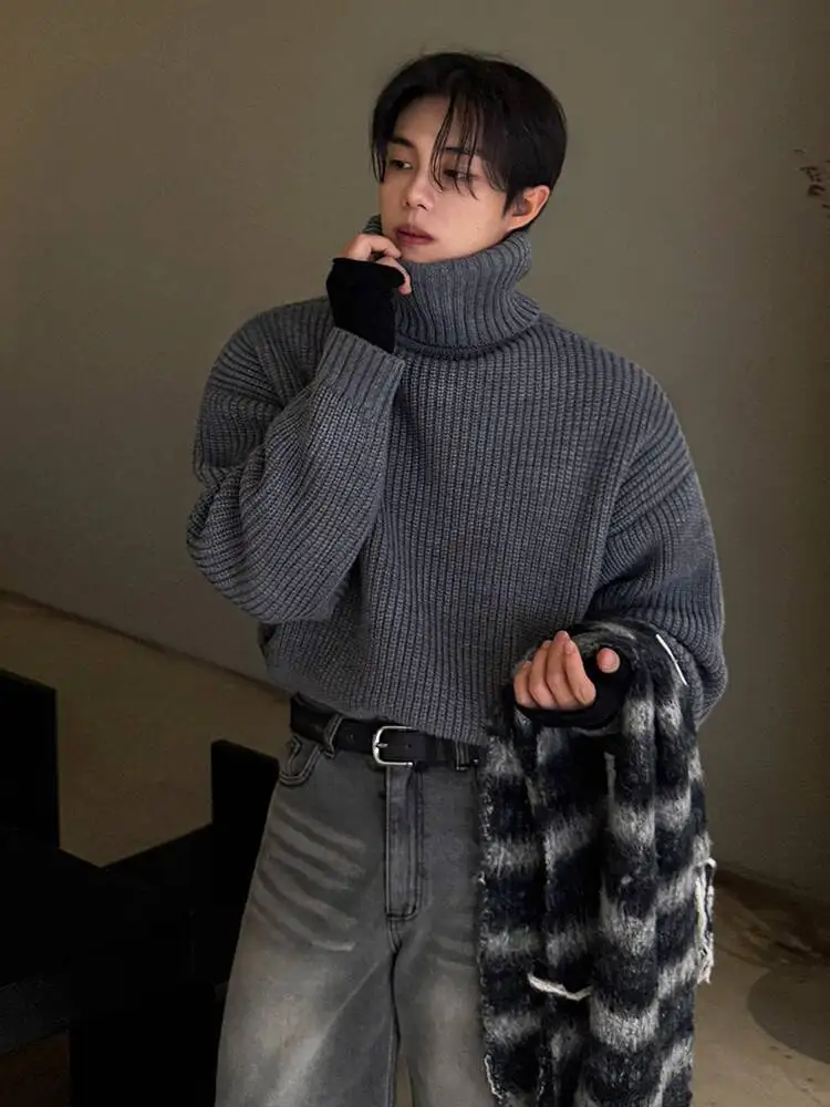 

SYUHGFA нишевый дизайн, мужские утепленные свитера, водолазка, однотонные вязаные топы, пуловер, свободная мужская одежда, зима 2023 г.