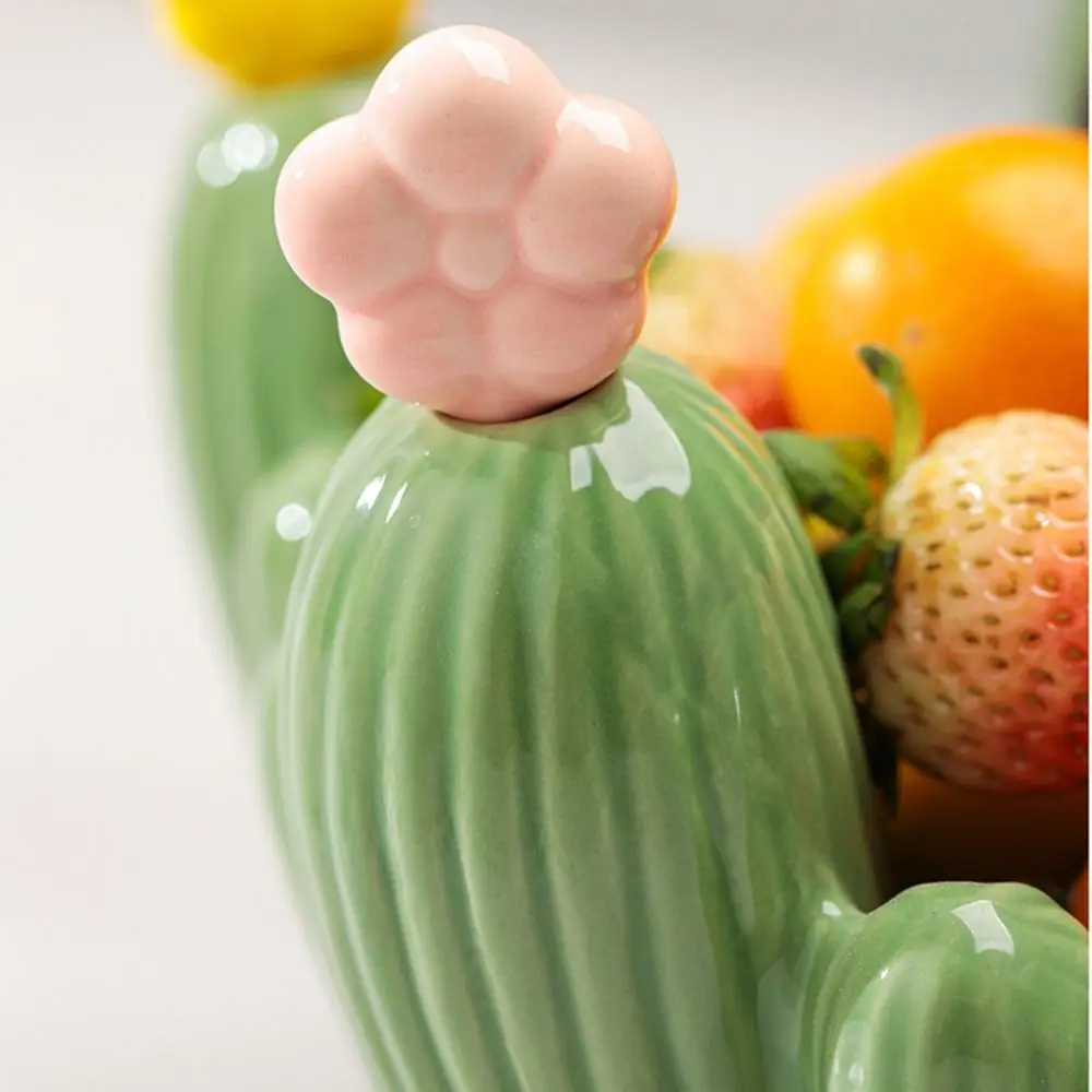 Creative Design Cactus Fruit Bowl Stainless Steel Forks Nordic Style Ceramic Cactus Plate Reusable Easy To Clean