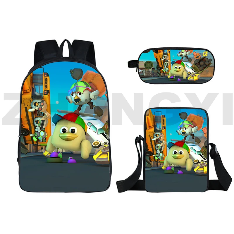 3D Cartoon Movie Chicken Gun Backpacks for Students Schoolbags 3 Pcs/Set Travel Shoulder Bag Fashion Canvas Handbags Pencil Case