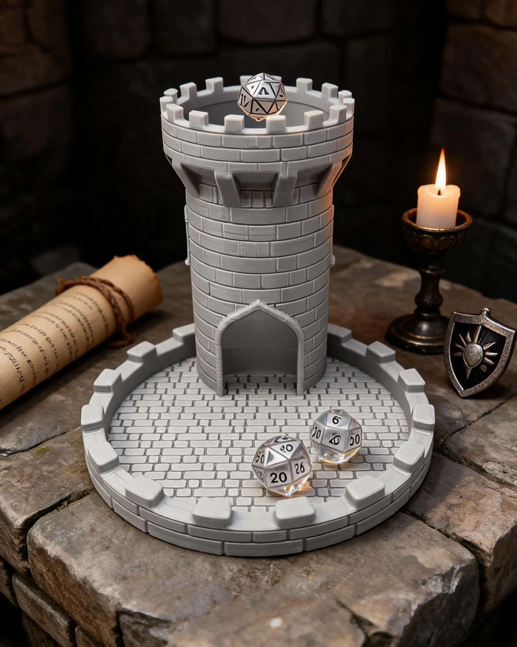 Medieval Castle Dice Tower with Tray, 3D Printed DND Dice Roller, Vintage Castle Turret Dice Tower for Dungeons & Dragons, Table