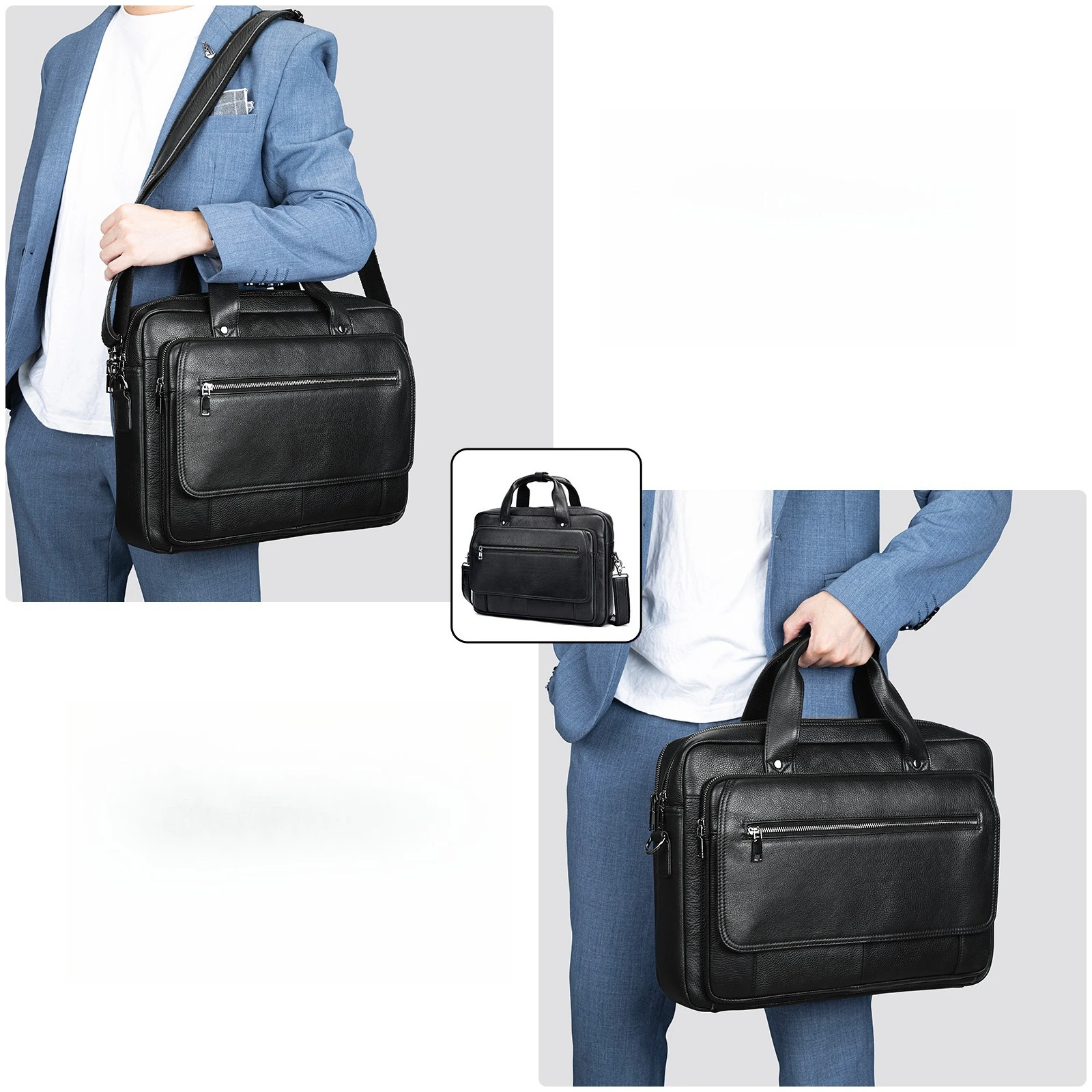 Business commuting first-layer cowhide men's briefcase, 16-inch computer storage single-shoulder bag, laptop bag