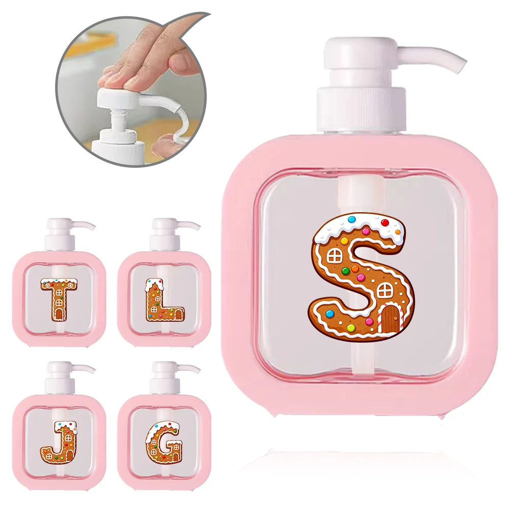 

500ml Large-Capacity Shampoo Dispenser Refillable Press Type Storage Bottle bathroom supplies Gingerbread Pattern Christmas Gift